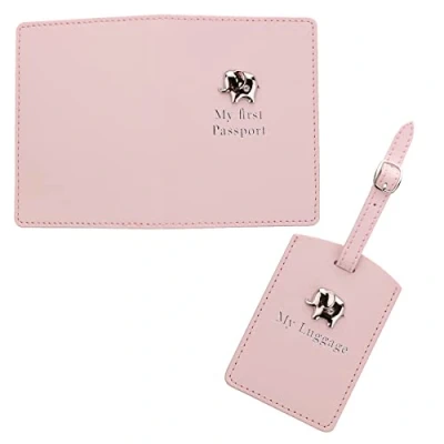 Image of Widdop Baby&#039;s My First Passport Cover and Luggage Tag Set Pink / Elephant