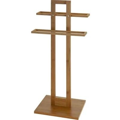 Image of Free Standing Bamboo Towel Holder Bathroom Drying &amp; Storage Rail Rack Stand
