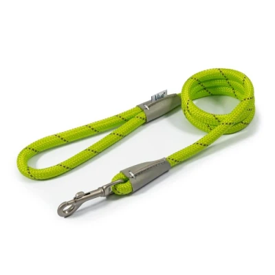 Image of Ancol Viva Reflective Rope And Real Leather Snap Lead 107 X 1.2Cm. Lime