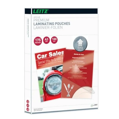 Image of Leitz 74900000 Laminating Pouches Made of 175 Micron Thick Material (Transparent, Glossy, A3 and UDT) Pack 100
