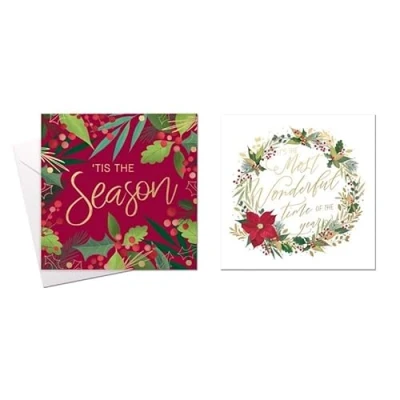 Image of Tallon Festive Wonderland Square Xmas Christmas Cards, Box of 10, Assorted Designs (XC0038 Wreath)