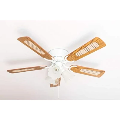 Image of Kisa Deluxe Ceiling Fan 105 cm White Wing Oak / Walnut Including Lighting and Pull Switch