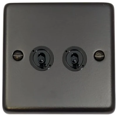 Image of G&amp;H Brassware Contour Flat Black 2 Gang / Double Way Toggle Switch CFB282