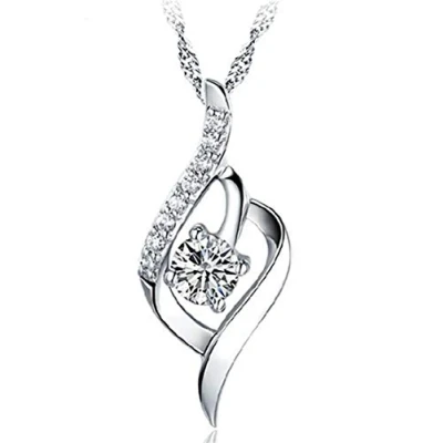 Image of 925 Sterling Silver Statement Crystal Pendant Necklace for Women Fashion Jewelry Accessories