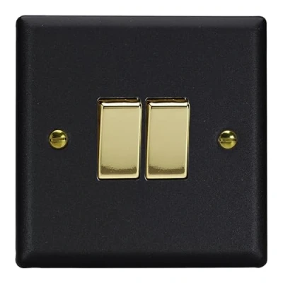 Image of Varilight 2 Gang 10A 1 or Way Rocker Switch Matt Black