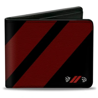 Image of Buckle Down Men&#039;s Bifold Wallet Dodge, 4.0&quot; x 3.5&quot;, Dodge Wallet, Bifold, Rhombus Stripe Demon Hellcat Icon Black Red White, Vegan Leather