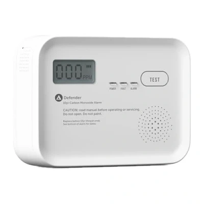 Image of Defender 10 Year Carbon Monoxide Alarm BSI Rated Battery Powered CO Detector Monitor LCD Digital Display