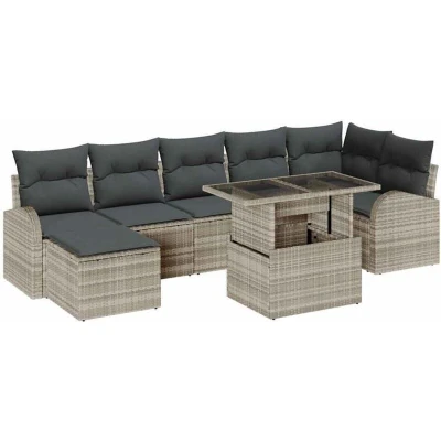 Image of vidaXL 8 Piece Garden Sofa Set with Cushions Light Grey Poly Rattan
