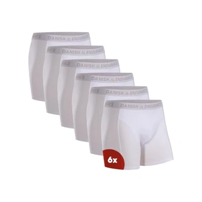 Image of DANISH ENDURANCE 6 Pack Men&#039;s Cotton Boxer Shorts, Classic Fit Underwear, Trunks, White, Large