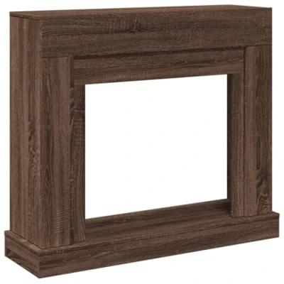 Image of vidaXL Fireplace Surround Brown Oak Engineered Wood Mantel with Functional Shelf LED Flame Compatible 100 x 30 87.5 cm