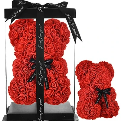 Image of Rose Teddy Bear red Gifts for mum Women Her Teen Girls Anniversary Mother Gifts, Handmade Flower Valentine Day, Birthday with Box (red)