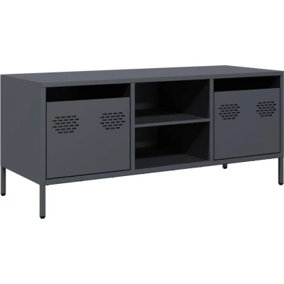 Image of vidaXL TV Cabinet Stand Anthracite Steel 101.5 x 39 43.5 cm with 2 Drawers, Adjustable Feet for Living Room/Bedroom Storage