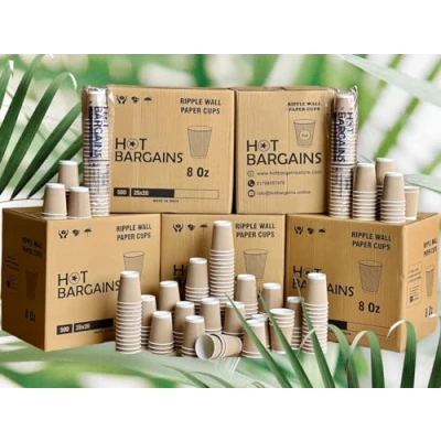 Image of 1000 X 8oz Disposable Kraft Paper Cups for Hot and Cold Drinks, Triple Walled Ripple Coffee, Tea Other Drinks Tableware