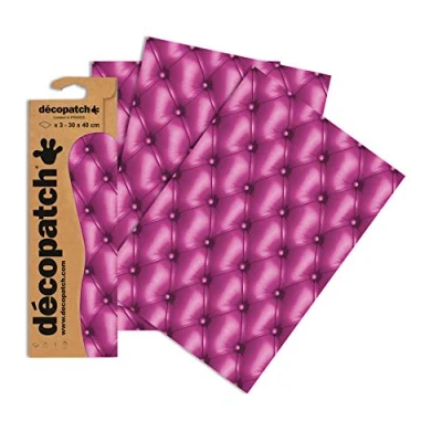 Image of Décopatch Ref C626O Magenta Leather Cushion Print Paper Pack Each Sheet 30 x 40cm, of 3 Sheets Best Used With Décopach Glue &amp; Varnish, Purple