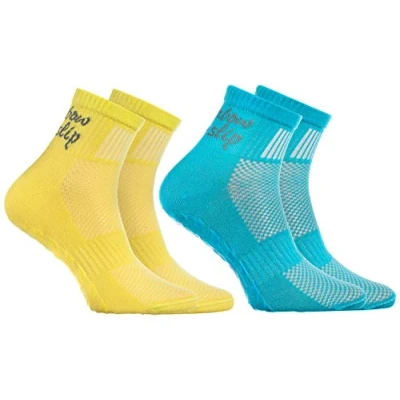 Image of Rainbow Socks Boys Girls Cotton Non Slip Grip ABS Sport 2 Pairs Turquoise Yellow Size Kids 7 11
