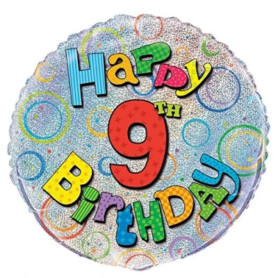 Image of Unique Party 55501 18&quot; Foil Prism Happy 9th Birthday Balloon