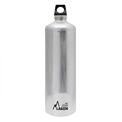 Image of Laken Futura Aluminium Drinking Bottle Narrow Opening Screw Lid with Loop 1.5 L, 100% Recycled Aluminium, Silver