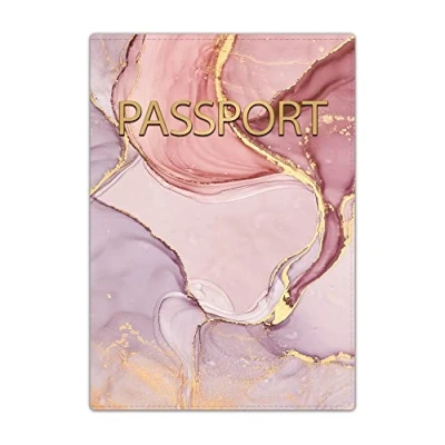 Image of Passport Holder Cover, PU Leather Travel Wallet Case Organiser for Passport, Business Cards, Credit Boarding Passes (Peach Color)