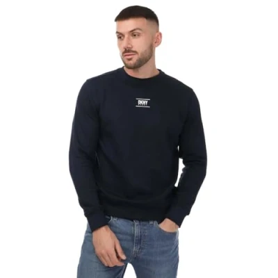 Image of DKNY Mens Printed Logo Crewneck Sweatshirt in Navy Cotton Size Large