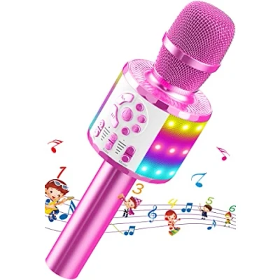 Image of Karaoke Wireless Microphone, Kids Bluetooth Mic with LED, Handheld Speaker Toy for Boys Girls, Home KTV/Parties Popular Singing Support Android &amp; iOS Devices