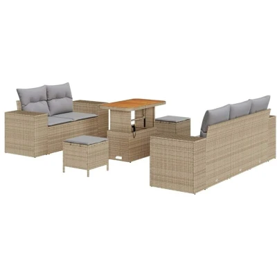 Image of vidaXL 8 Piece Garden Sofa Set with Cushions Beige Poly Rattan Acacia