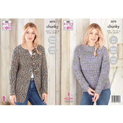 Image of King Cole 5575 Knitting Pattern Womens Raglan Sweater and Cardigans in Shadow Chunky