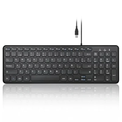 Image of Perixx PERIBOARD 213B ES Teclado con Cable USB y teclas Multimedia Las mecanismo de tijera Bajo perfil Español QWERTY