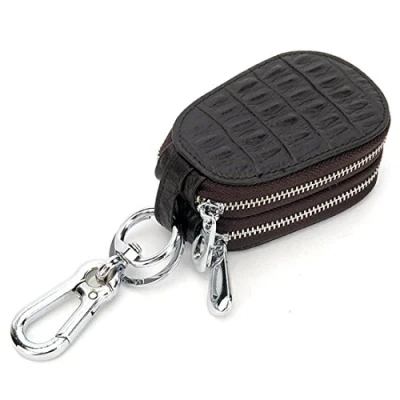 Image of Esdrem Unisex Genuine Leather Key Case Holder Double Zipper Car Keychain Wallet Coin Purse (Coffee Gourd Shape)