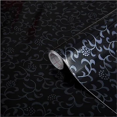 Image of d c fix vinyl wrap Sonya black trendyline patterned 45 cm x 1,5 m sticky back plastic roll for furniture, kitchen &amp; cupboards contact paper sticker self adhesive film