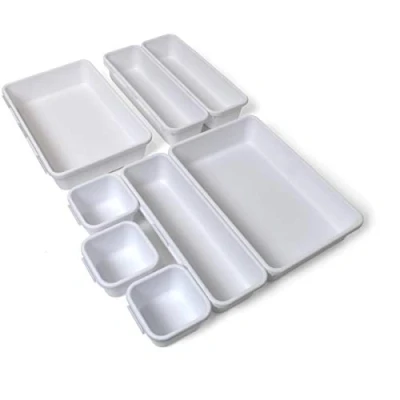 Image of iGadgitz Home U7126 Plastic Drawer Organiser, Divider, Tidy, Tray White