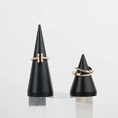 Image of GemeShou 2pcs Black Ring display for selling, jewelry Wedding ceremony, cone storage organizer, Holder night stand【Black 2pcs】