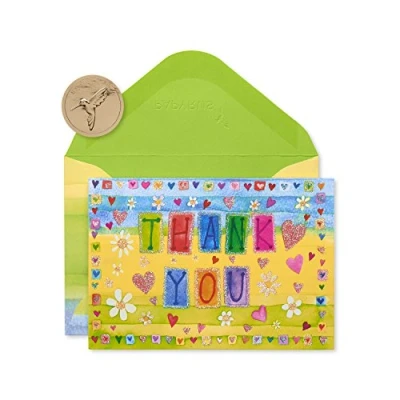 Image of Papyrus Thank You Cards with Envelopes, Glitter Hearts (14 Count)