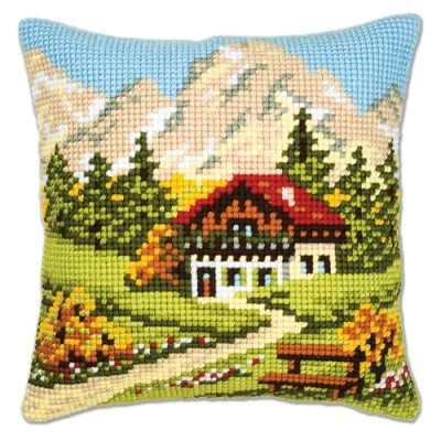 Image of Vervaco Mountain Scene Cross Stitch Cushion, Multi Colour