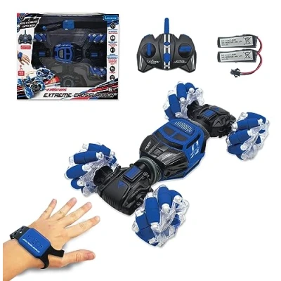 Image of Lexibook RC49 Extreme Crosslander, Luminous All Terrain Radio car, Bracelet Remote Control, Rechargeable, Electronic Action Game, Black/Blue