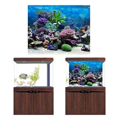 Image of Mumusuki Aquarium Poster Underwater Marine Coral Fish Tank Background Thicken PVC Adhesive Static Cling Backdrop Decorative Paper Decals Sticker(76 * 30cm)