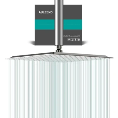 Image of AULEEND Square Shower Head, High Flow Stainless Steel Rainfall Pressure Design Even at Low Water (Brushed Nickel, 12 Inch)