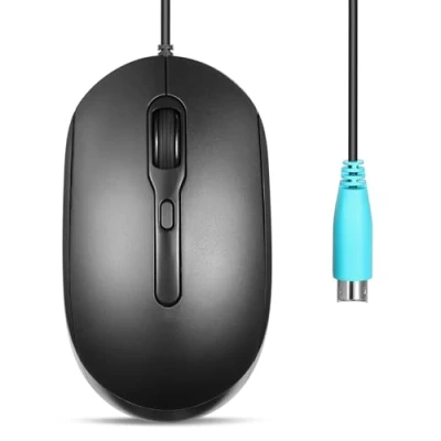Image of perixx PERIMICE 222PB Wired PS/2 Optical Mouse, Long 5.9 Ft Cable, Adjustable DPI 1200/1600/2000, Silent Clicks, Black