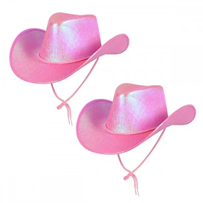 Image of Pack of 2 x Pink Iridescent Texan Cowboy or Cowgirl Hats : Adult Wild West Rodeo Fancy Dress Accessory