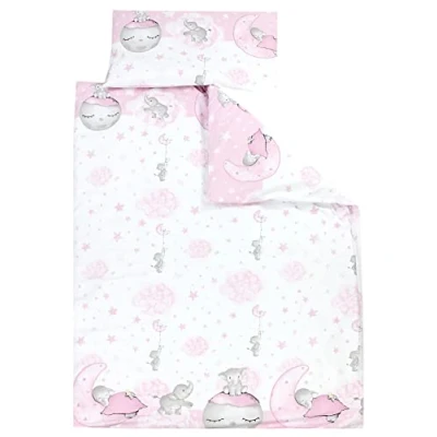 Image of TupTam Children Bedding Set Duvet Cover Pillowcase Two Sided, Moon with elephant/Pink, 135x100 cm