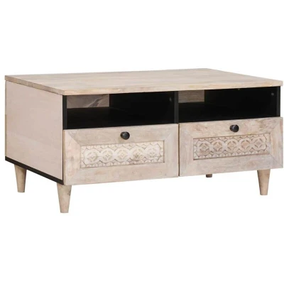 Image of vidaXL Coffee Table with Drawer White 80 x 54 40 cm Solid mango wood