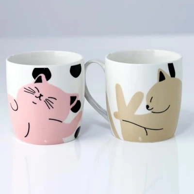 Image of Puckator Cats Life Set of 2 Porcelain Tea Coffee Mugs Funny Home Accessories Cute Gifts for Girlfriend Large Men Women Hot Drinks Cups Presents Secret Santa Gift Cup