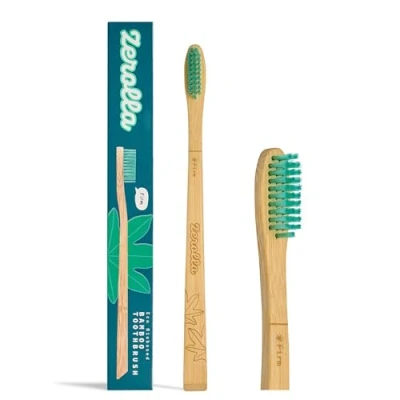 Image of Zerolla Eco Biobased Bamboo Toothbrush Firm Bristles Sustainable Compostable Handle BPA Free Bionylon from Castor Oil Zero Waste &amp; Plastic Packaging