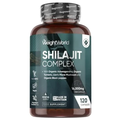 Image of Shilajit Capsules 16000mg (40:1 Extract) 120 4 Months Supply Pure with Added Organic Ashwagandha, Turmeric Powder, Lion&#039;s Mane Mushroom, &amp; Black Pepper