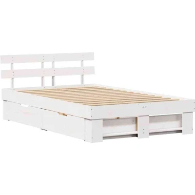 Image of vidaXL with Drawer Headboard Storage White 140 x 190 cm Solid pine wood