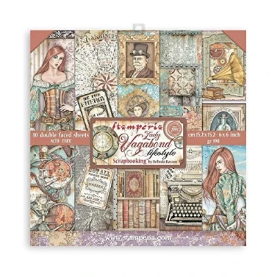 Image of Stamperia International Scrapbooking Pad Double Sided Lady Vagabond Lifestyle Multicoloured 6 x inches
