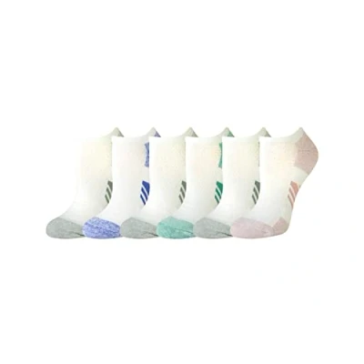 Image of Amazon Essentials Women&#039;s Performance Comfortable Cotton Cushioned Breathable Athletic No Show Sports Socks, 6 Pairs, Purple/Teal Blue, 3 7