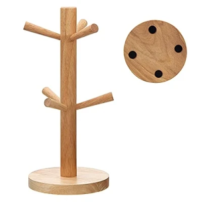 Image of KAIAIWLUO Mug Tree,Wooden Holder Tree Stand Cup Holders Wood Rack Hooks for Kitchen Counter TabletopTea Coffee Organizer