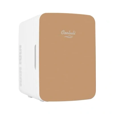 Image of Cooluli 10L Mini Fridge for Bedroom Car, Office Desk &amp; College Dorm Room 12v Portable Cooler Warmer Food, Drinks, Skincare, Beauty Makeup AC/DC Small Refrigerator with Glass Front, Gold, I10L2G