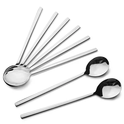 Image of AOOSY Korean Spoon,Stainless Steel Round Soup Spoons Set of 8,Table Spoons,8.5 inch Long Handle Dinner Rice Spoon for Home Kitchen Restaurant