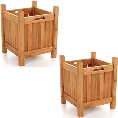 Image of Siam Express SET OF 2 Square Wooden Garden Planter Outdoor Yard Decking Display Plants Flower Pot 0724